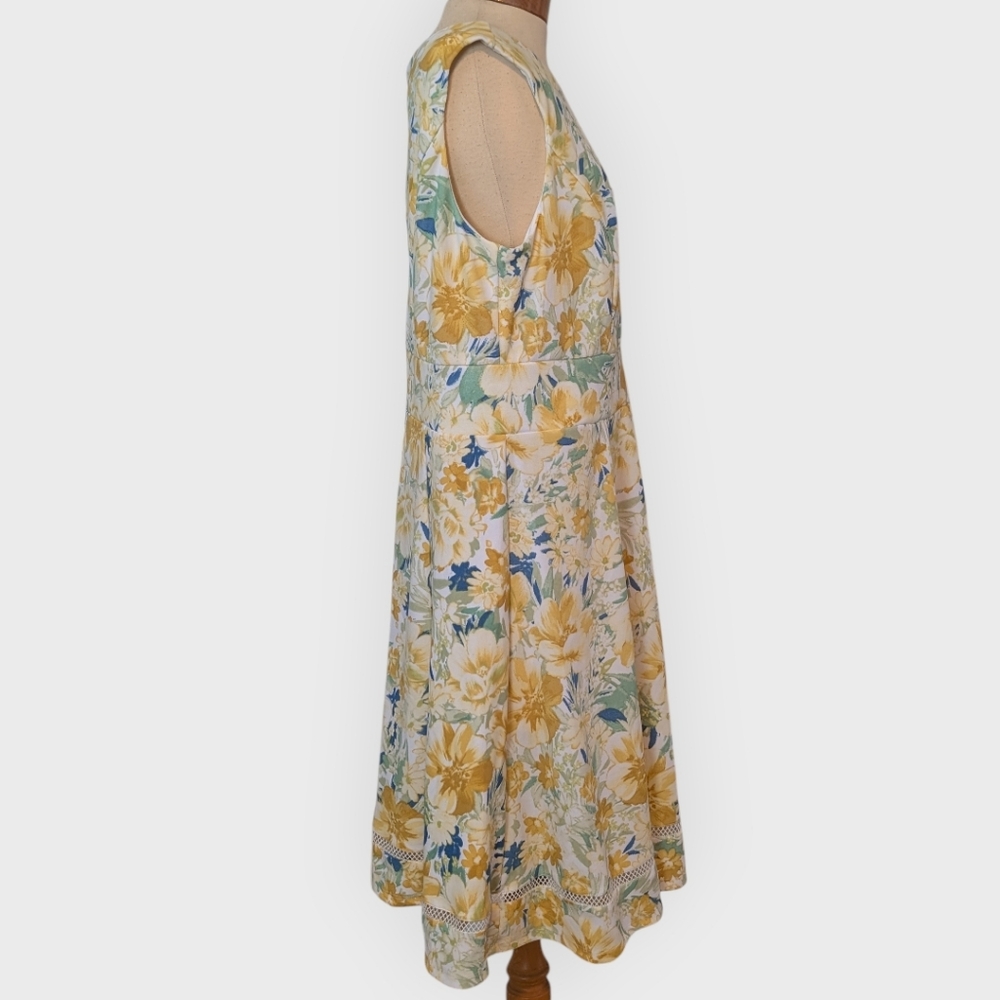 Consigned R&K Yellow and Blue Floral Midi Dress - Picture 2 of 5